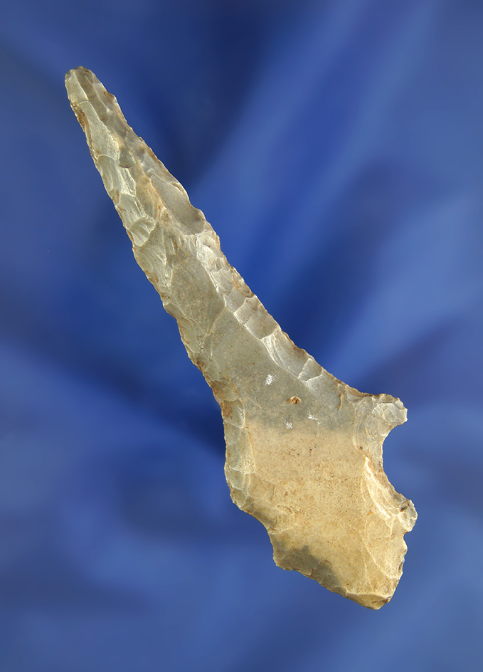 Rare style 3 1/2" Hornstone Turkeytail Drill found in Western Ohio.