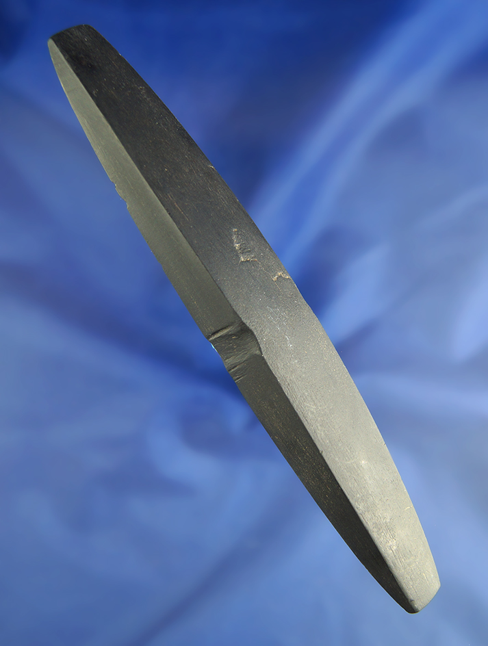 6 3/8" grooved slate Elliptical Atlatl weight found in Eaton Co.,  Michigan.