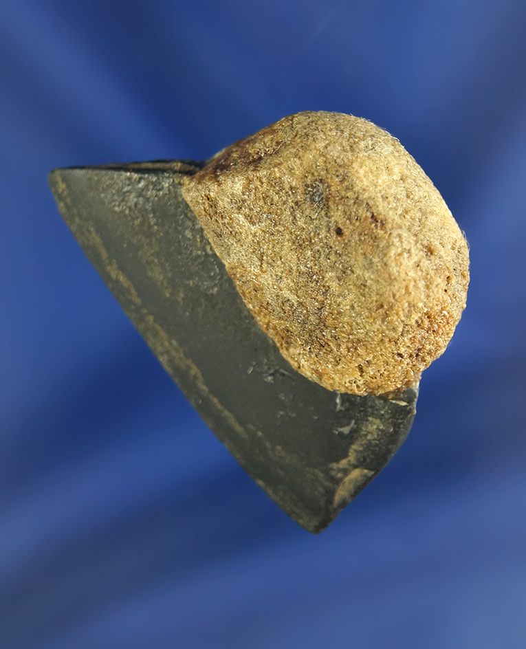 Very unique! 1 11/16" miniature slate Inuit Ulu with bone handle found in Alaska.
