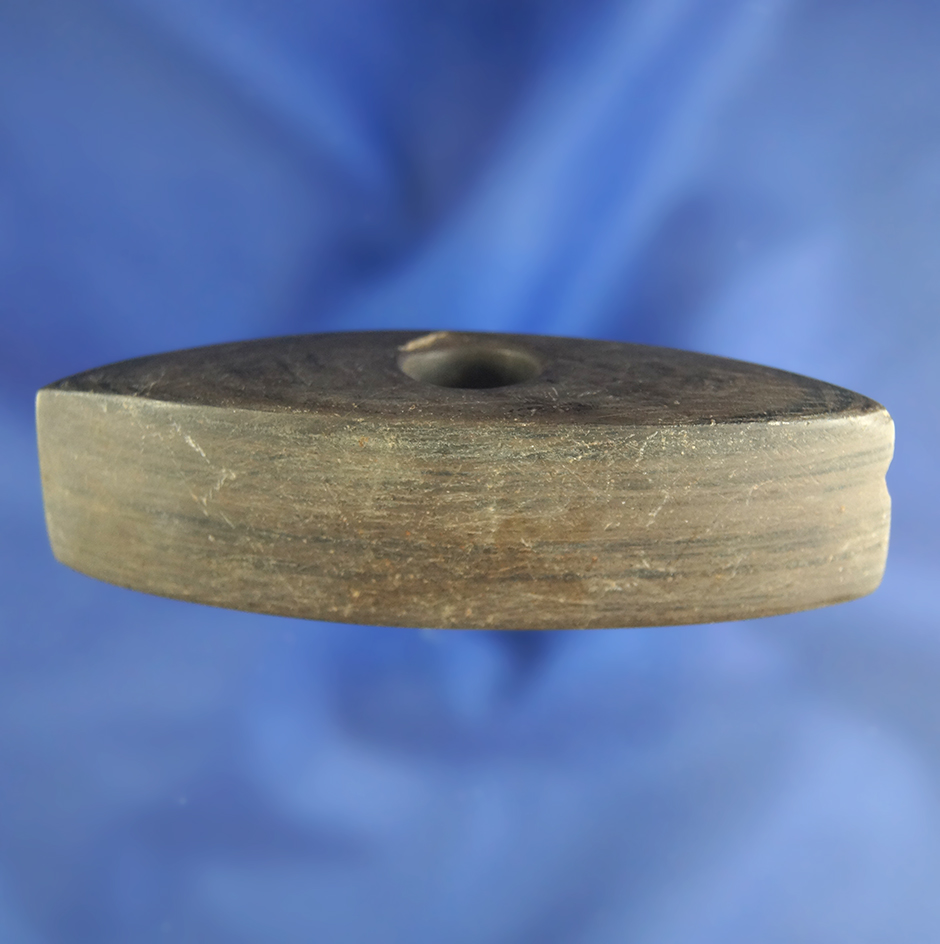 3 1/8" Nicely crafted and well patinated banded slate Bannerstone found in Ohio. Ex.  Vietzen.