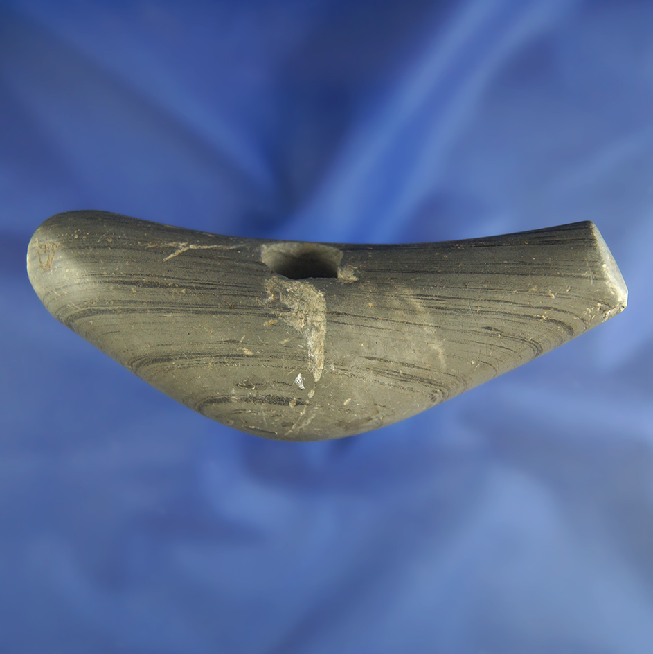 4 1/8" green banded slate Lunate Bannerstone with anciently salvaged ends Franklin Co.,  KY.