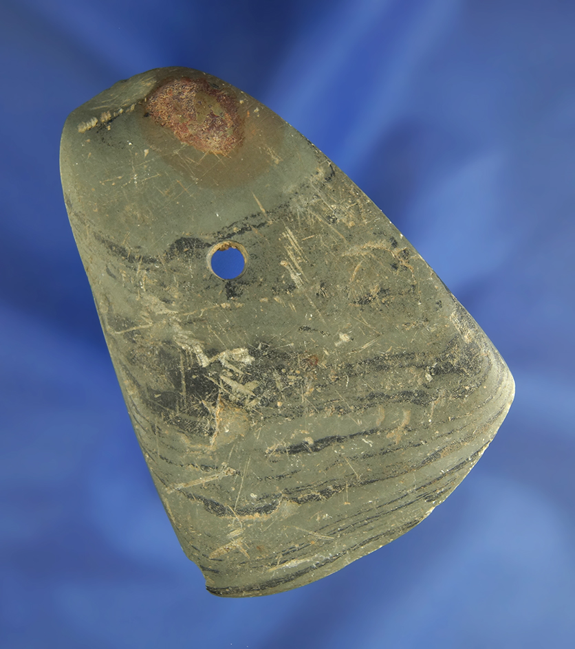 3 1/16" Trapezoidal Pendant made from banded slate found in Ross Co.,  Ohio.  Davis COA.