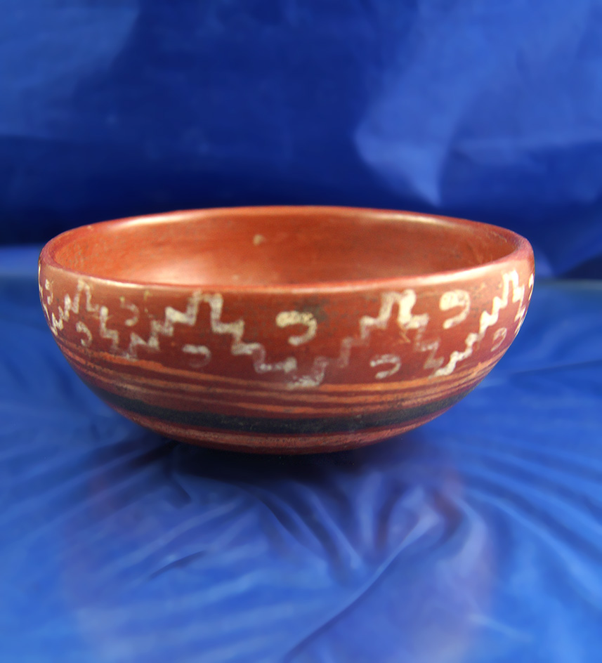 Nicely decorated 4 13/16" pre-Columbian Polychrome Bowl from Mexico - nice exterior paint.