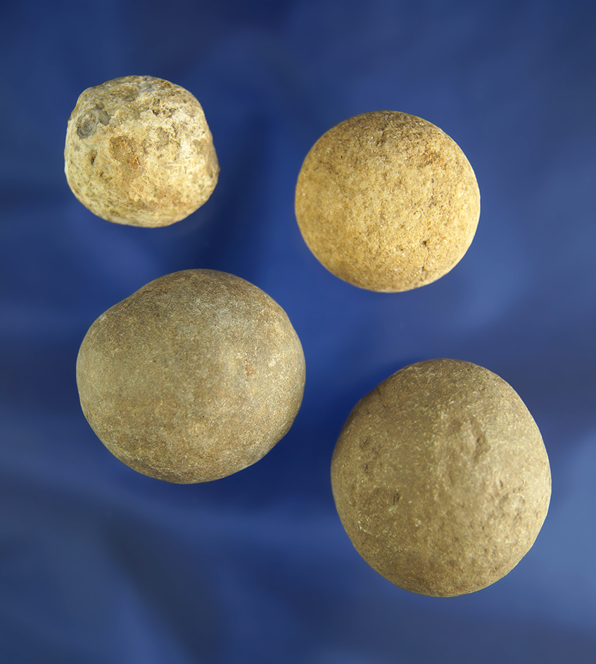 Set of 4 stone Game Balls - Feurt Village site, Clay Township, Scioto Co.,  Ohio. Ex. Copeland