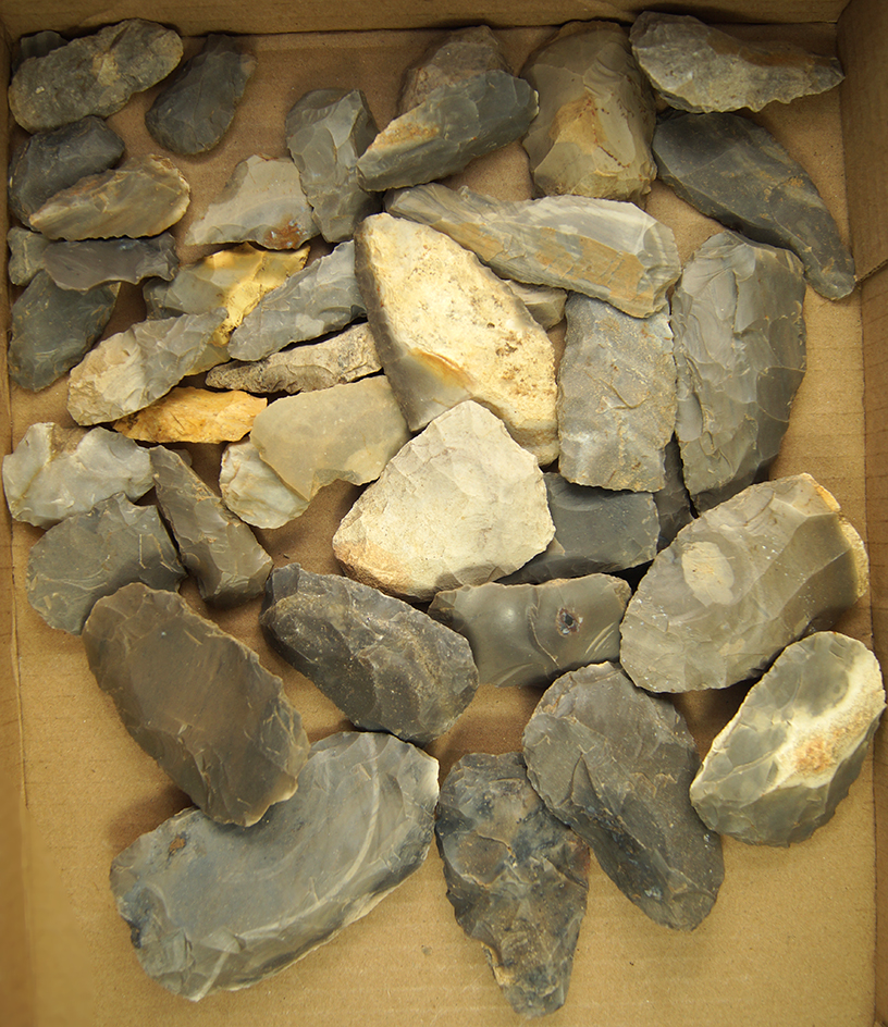 Large group of Flint Blanks and Knives , many made from Hornstone.