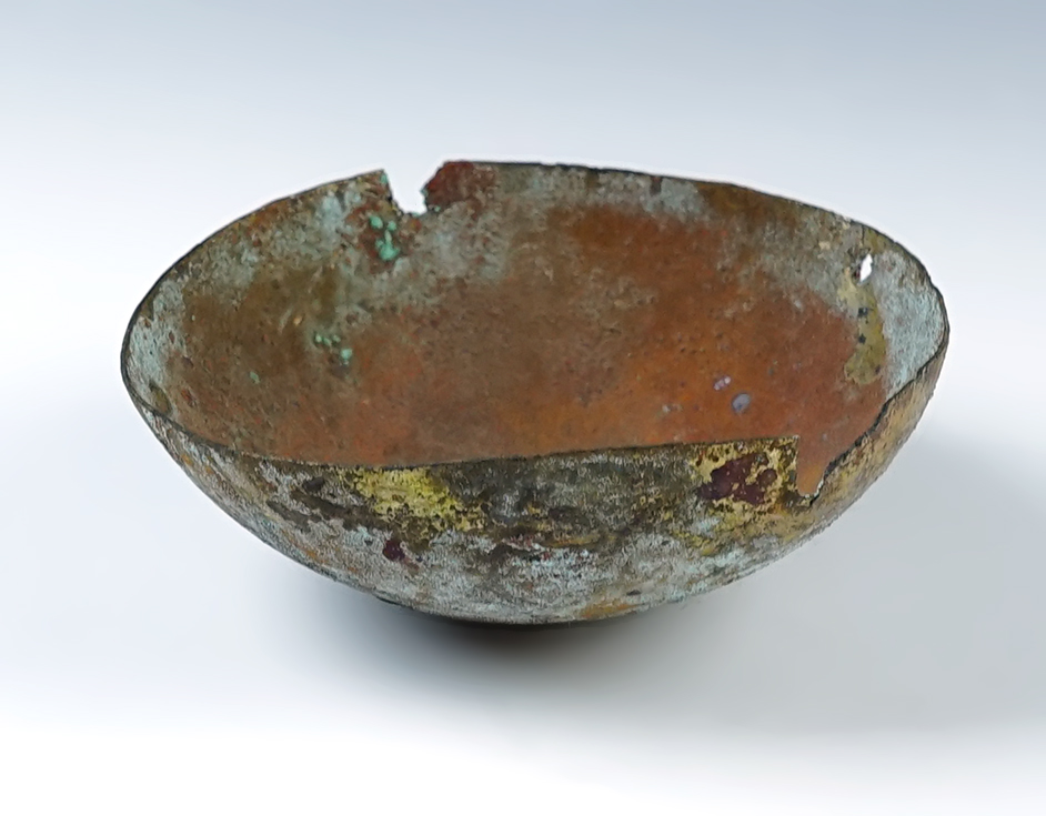 4 1/16" wide x 1 3/8" tall Inca Culture gilded bowl recovered in Peru.