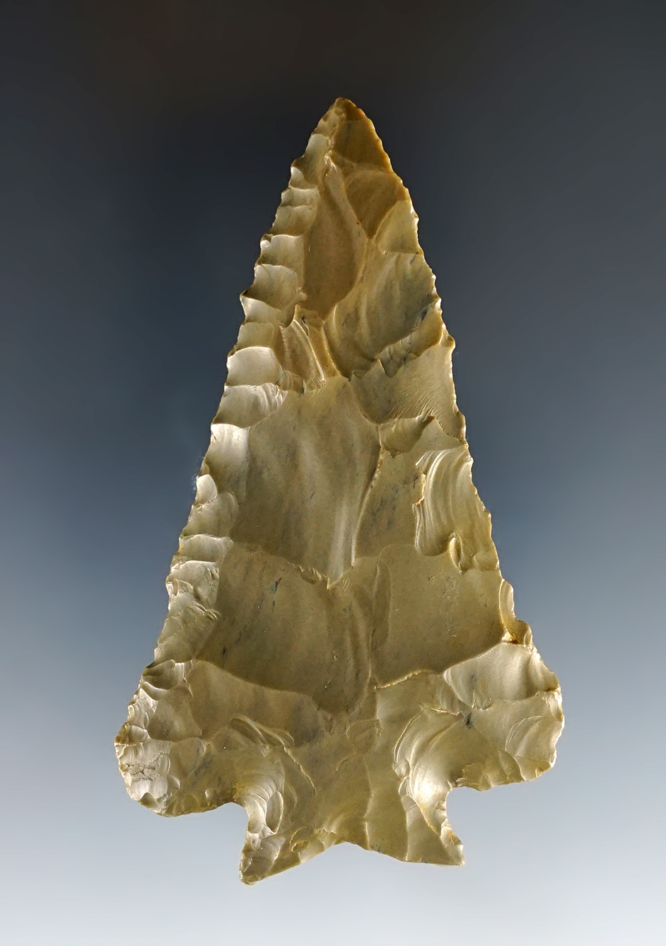 3 1/8" highly patinated Hornstone Decatur/Fractured Base Point. Orange Co., Indiana.