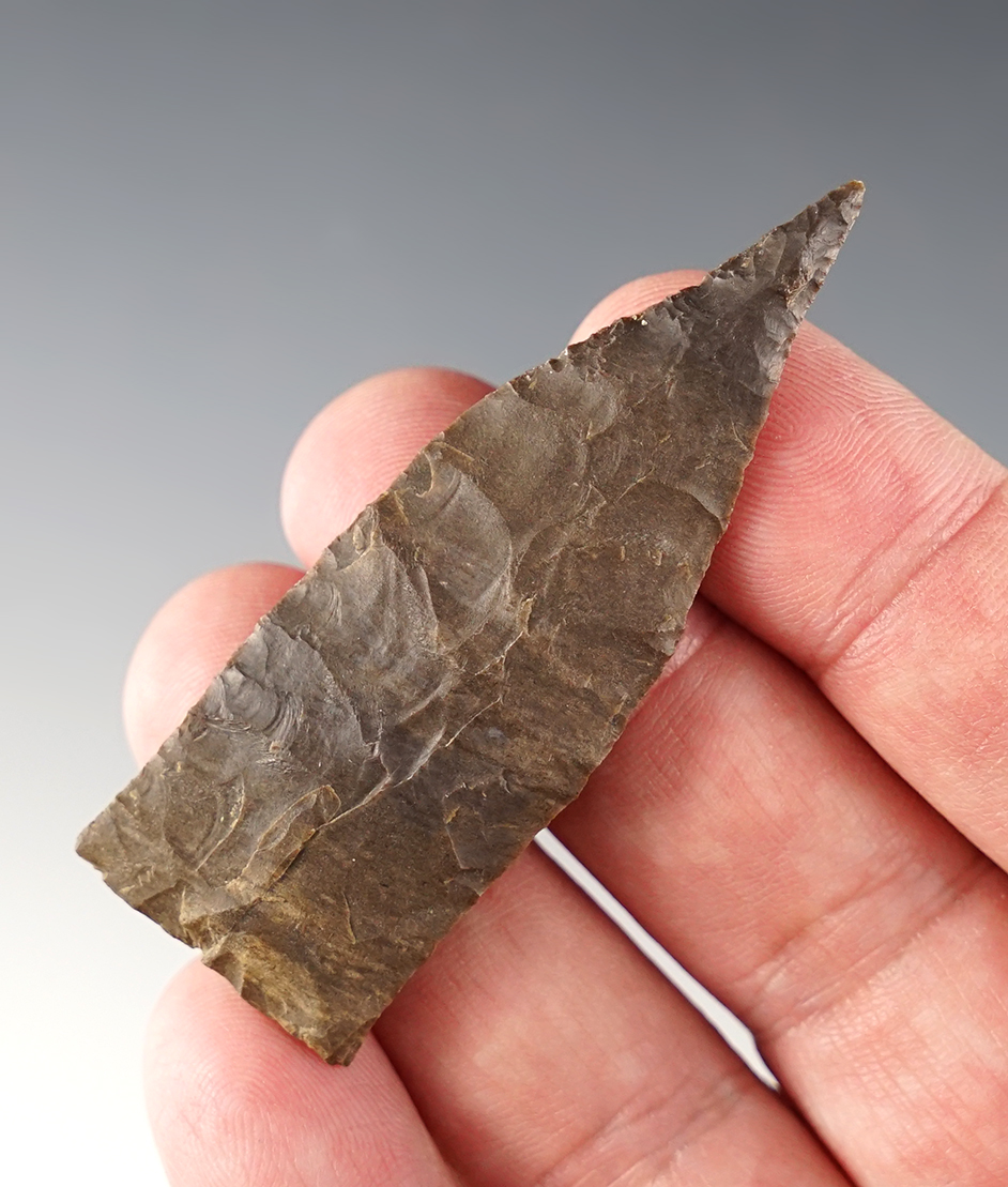 2 9/16" Copena Classic with a fine needle tip. Excellent form and flaking. Found in Tennessee.