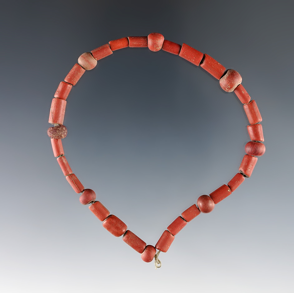 8" strand of Redwood Rounds, Red Straw and Red Barrel Beads. White Springs Site, Geneva NY.