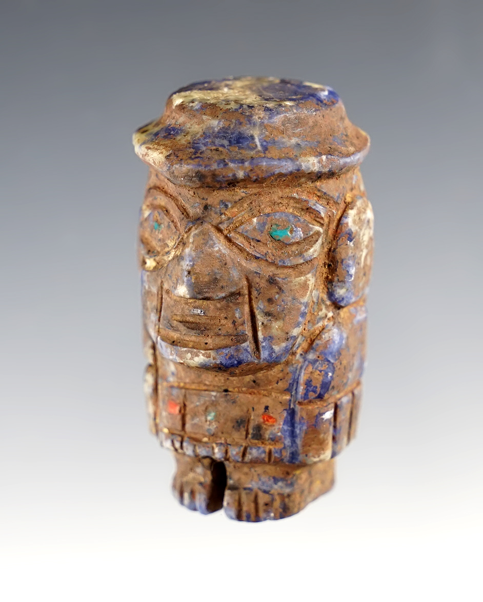 Rare and nice! 2 1/8" tall intricately carved stone figure from the Wari Culture, Peru. 