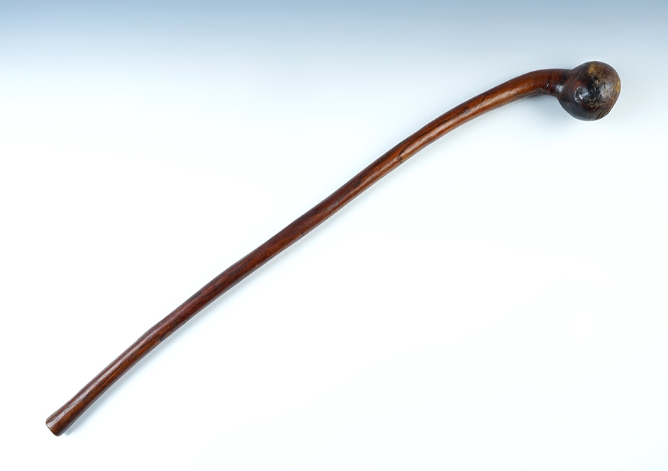 Primitive ball head wood club that is 23 1/4" long. 