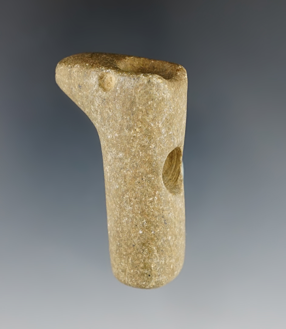 2 1/4" rare Deer Head Pipe. Made from fine Sandstone. Found in Scioto Co., Ohio.