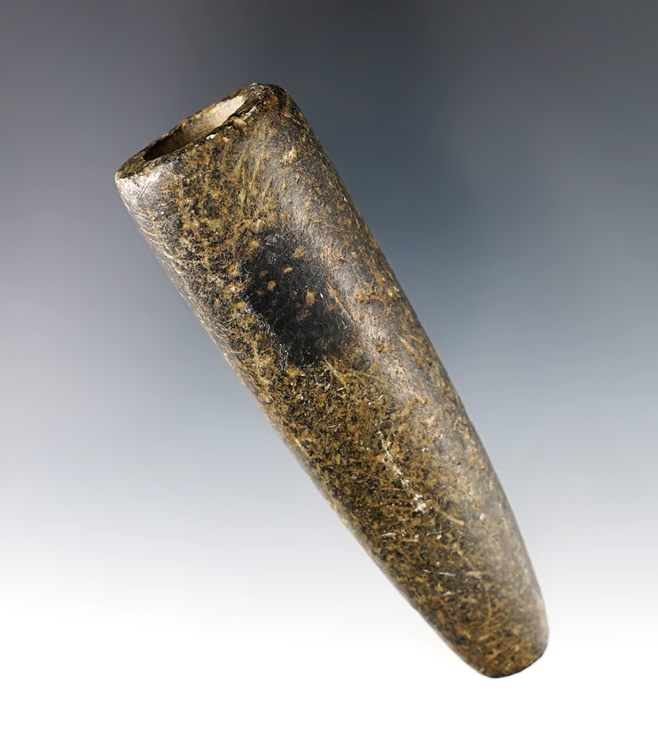 Highly polished 3 3/4" Adena Tube Pipe found in Miami Co., Ohio. Made from Hardstone. 