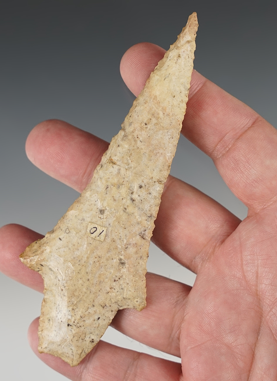 4 7/8" Hidden Valley found in the Illinois/Missouri area. Broken and glued.