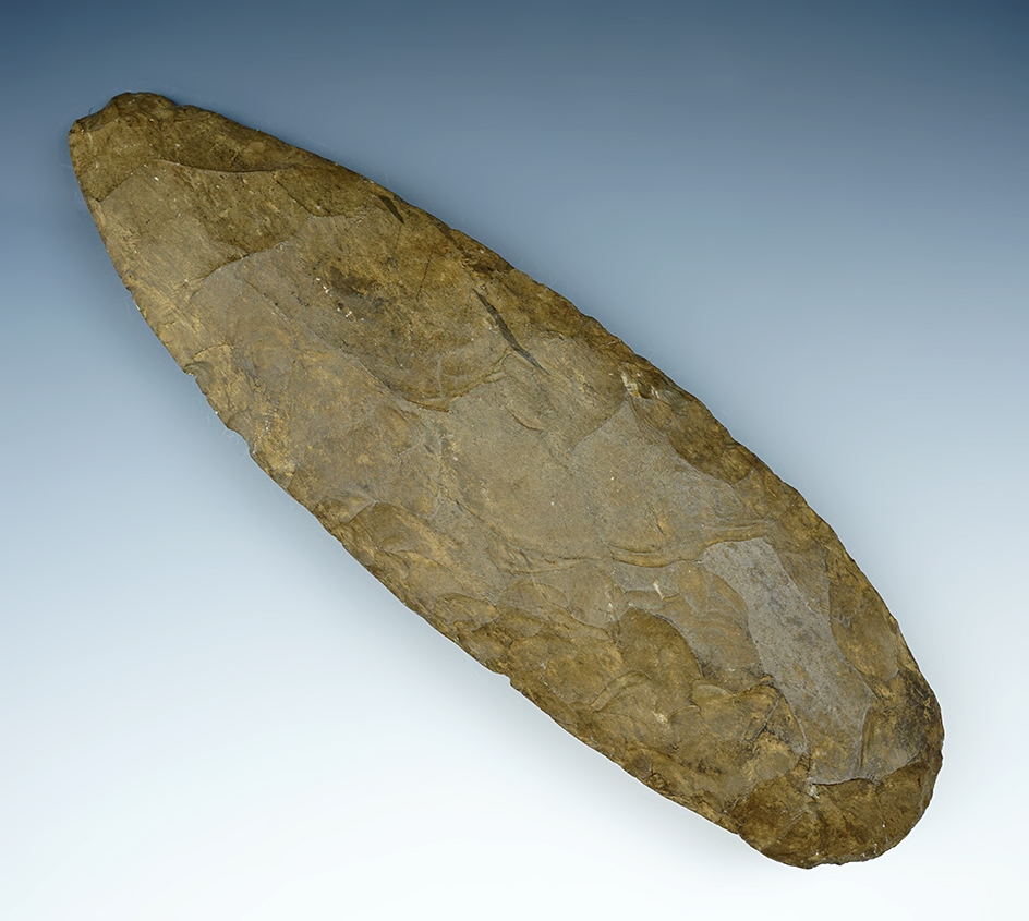 Massive 12 1/2" Spade found in Tennessee and made from Dover Flint. COA.