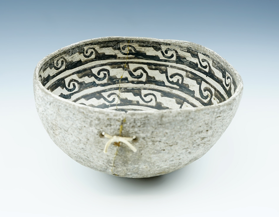 6 1/2" wide by 3 1/2" tall Anasazi Pottery Bowl with nicely decorated interior.