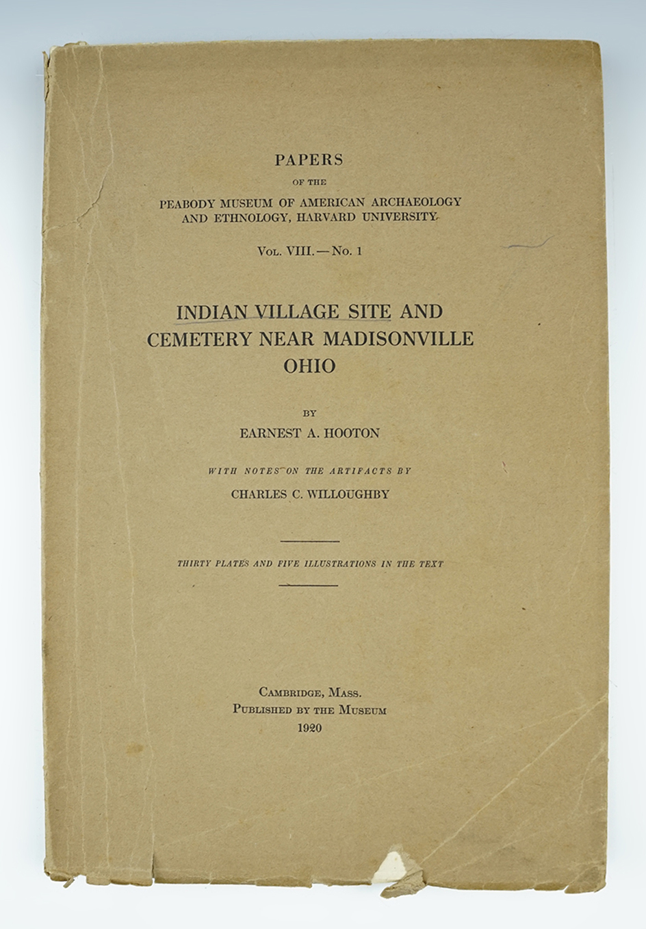 Soft cover Book: "Indian Village Site and Cemetery Near Madisonville Ohio"
