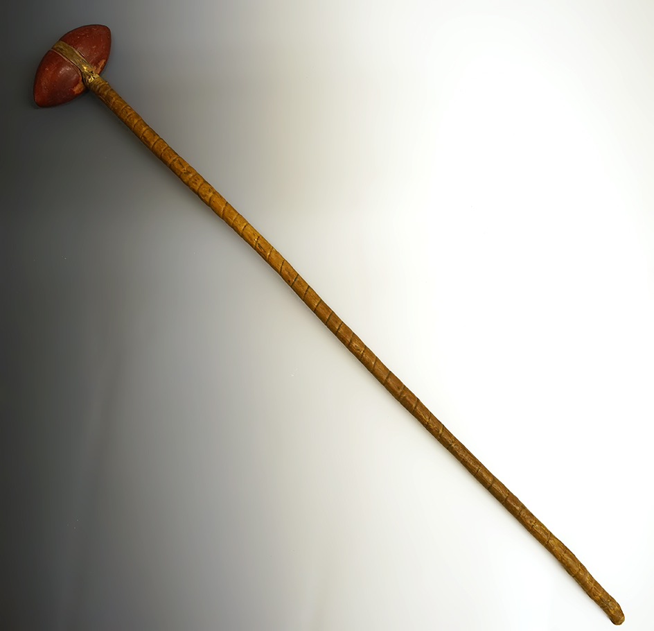 27 1/2" long Circa 1800's Stone Club with a 3 3/4" Grooved Club Head.