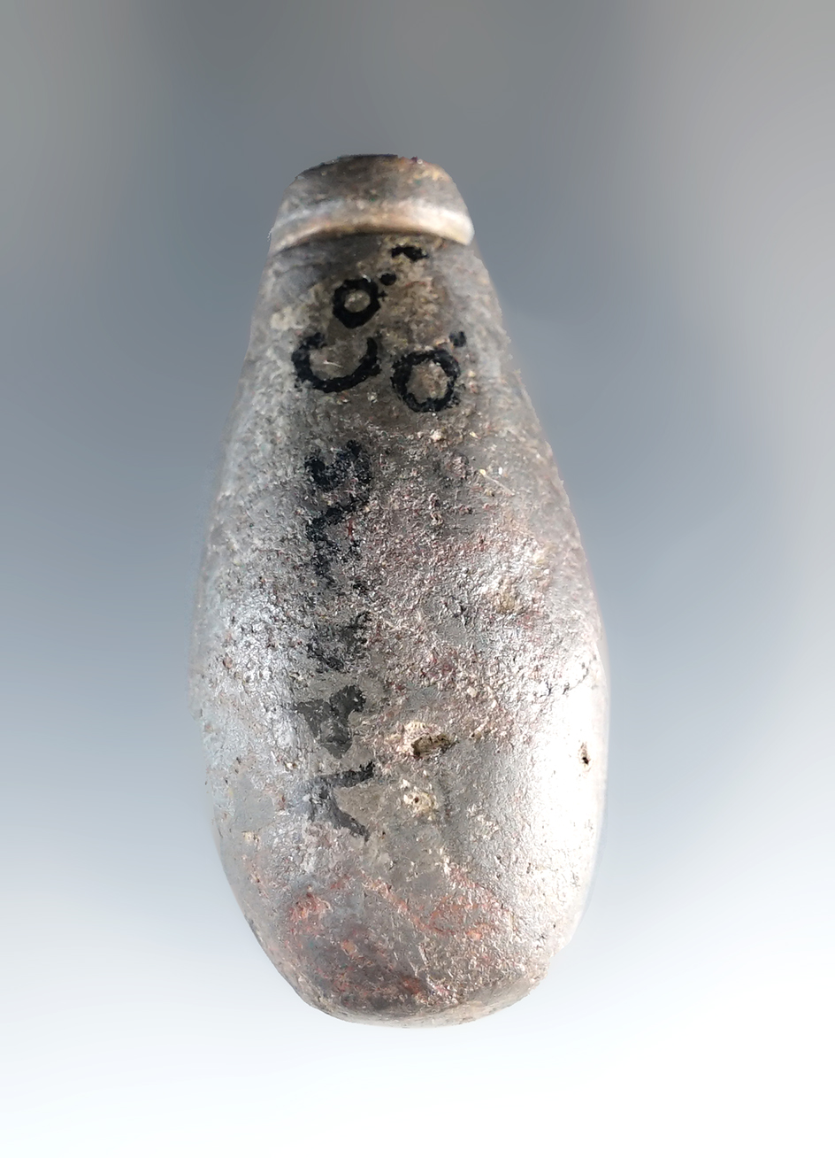 Nice 2" Grooved Hematite Plummet found in Adams Co., Ohio.