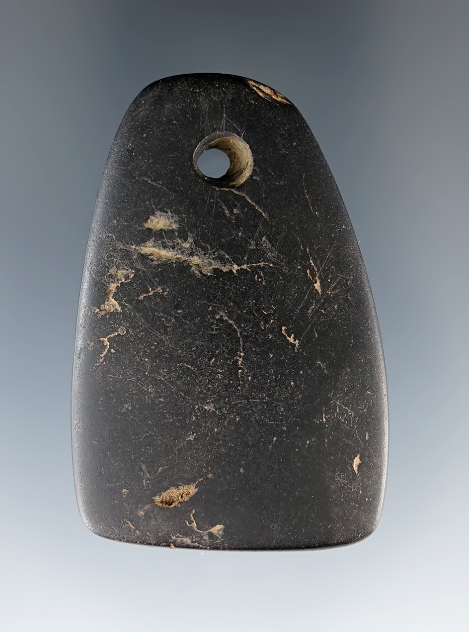 2" Cannel Coal Pendant found at the Fox Field Site in Mason Co., Kentucky.