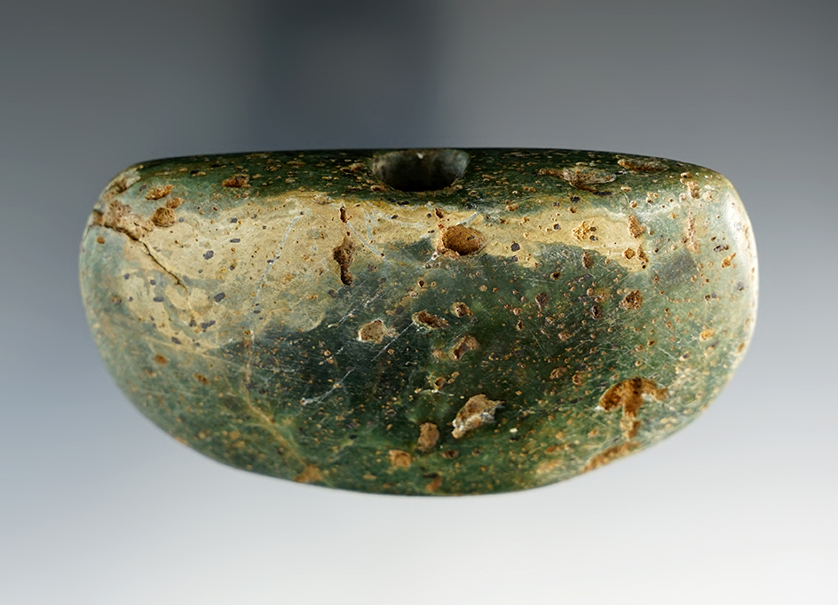 3 5/8" Bannerstone made from beautiful Chlorite. Found in Holmes Co., Ohio.