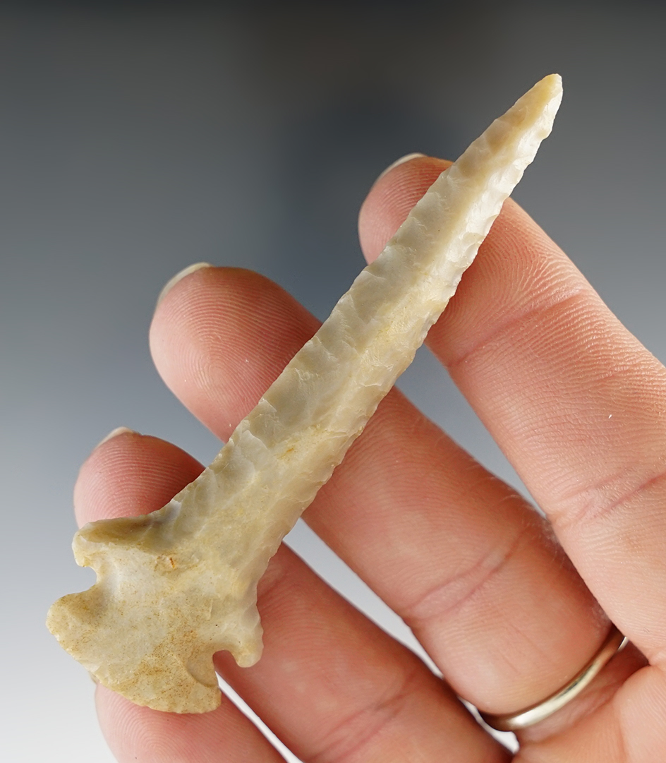 Thin and fine 2 7/8" Button Base Dovetail Drill. Made from Carter Cave Flint, Ohio.