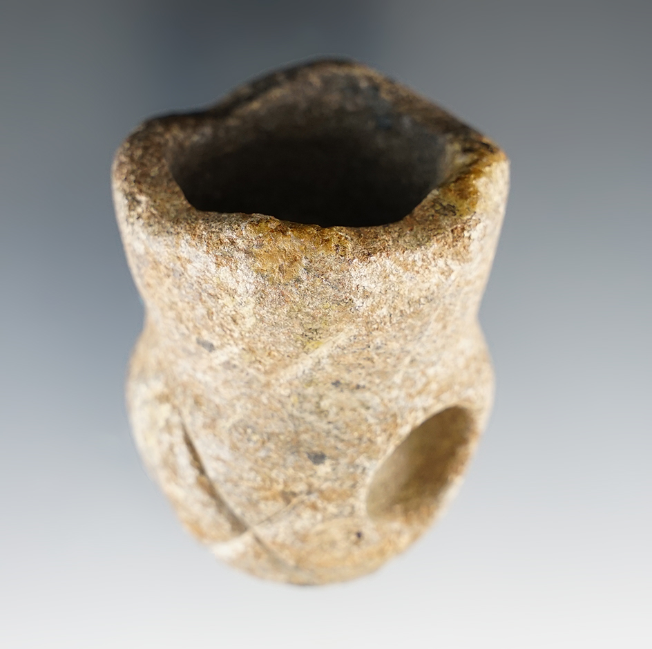 2 1/16" Steatite Pipe with carved design on exterior that is well styled, Ohio.