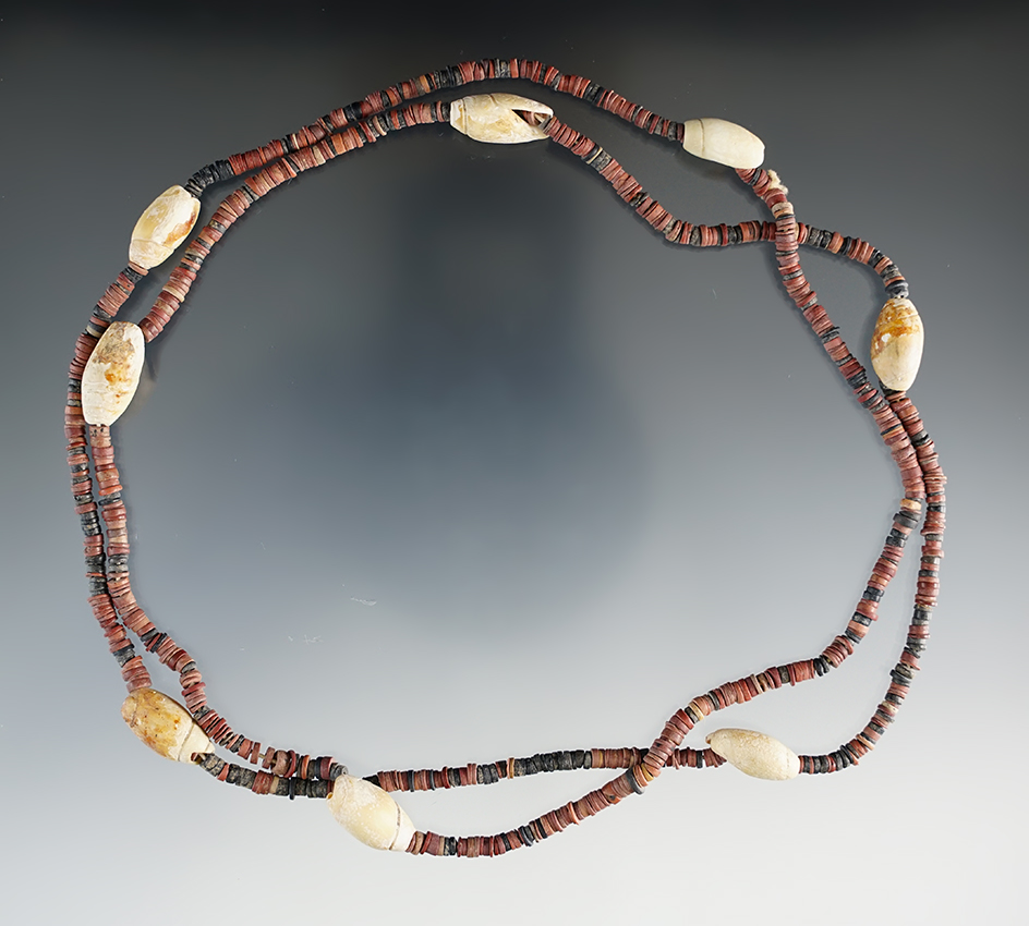30" Strand of Small drilled Stone Beads and some Shell Beads, New Mexico.