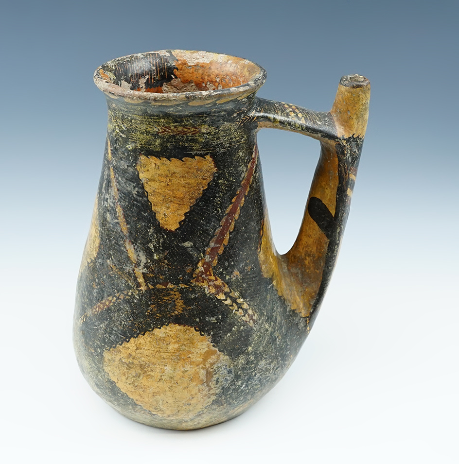 8 13/16" tall Berber painted pottery pitcher from Morocco.