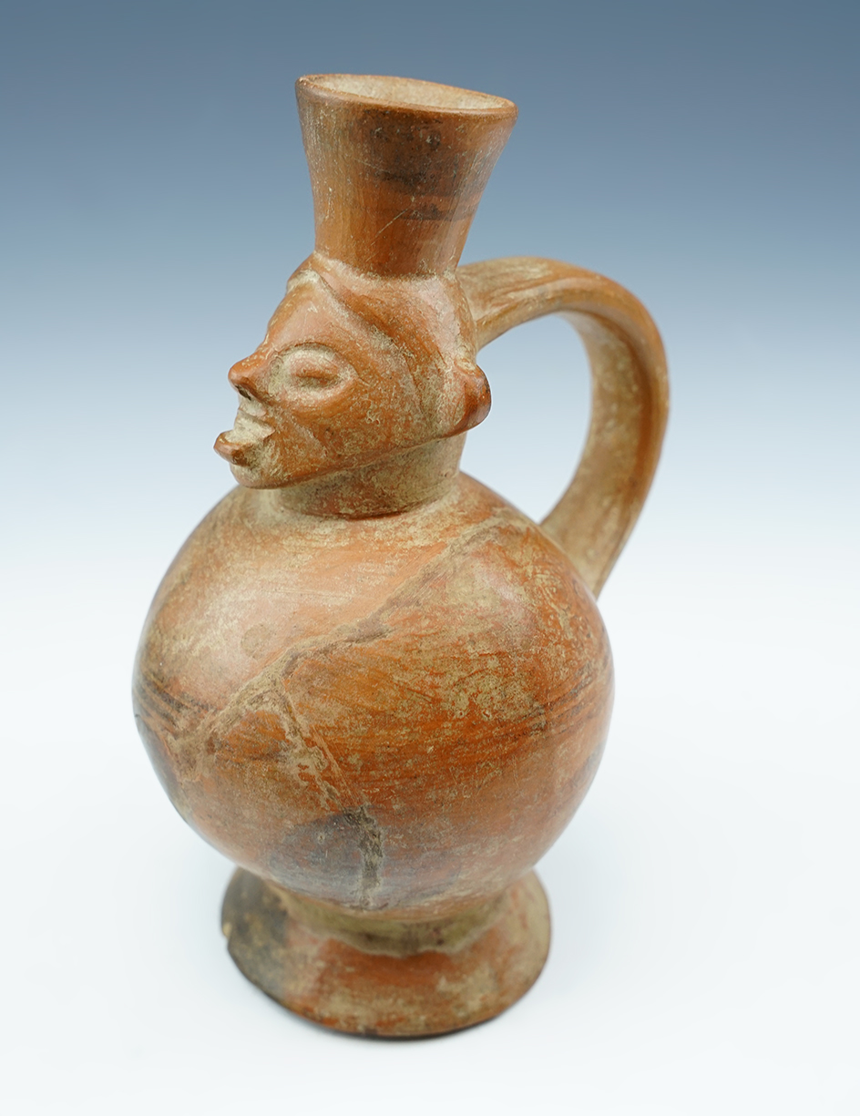 7 1/2" tall x 5 1/4" wide Lambayaque Effigy Pottery Vessel - some repaired cracks.