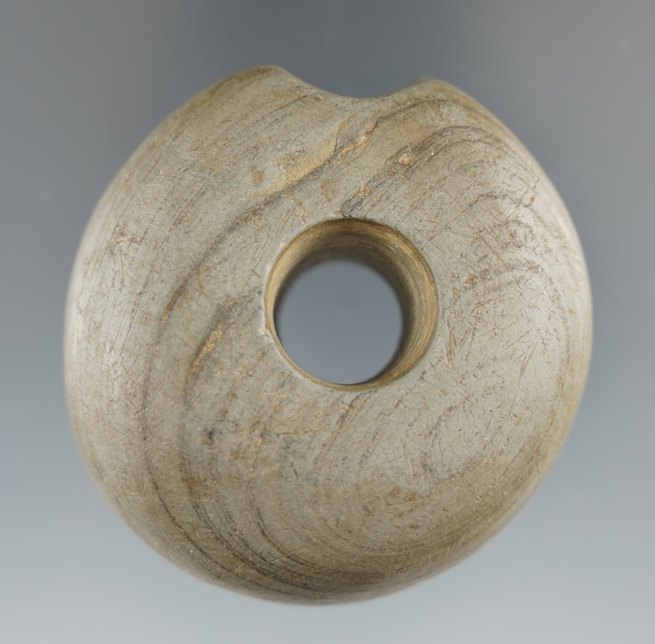2" diameter flattened Ball Bannerstone with a nice fluted bottom found in Richland Co., Ohio. Made f