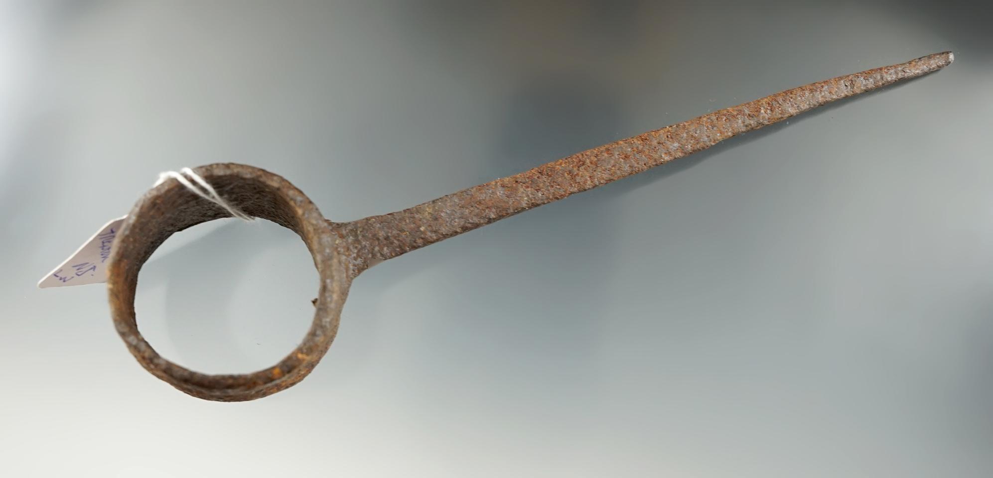 8" long old iron spike war club head found in Erie Co., New York. Ex. Bill Moreno.