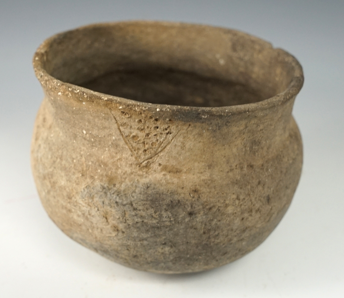 3 1/2" tall x 4 3/4" wide pottery vessel found in Mississippi Co., Arkansas, in solid condition.