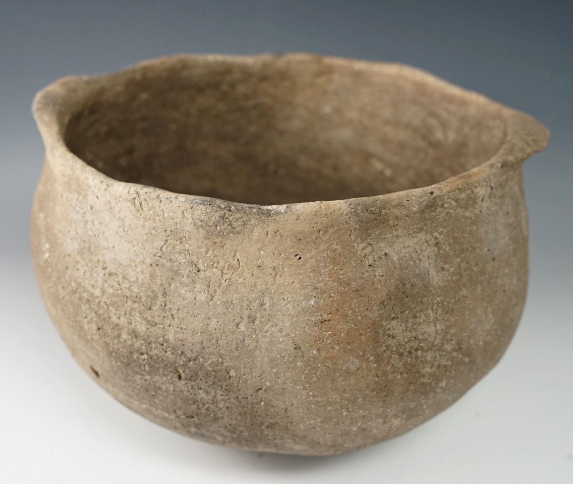10" x 6 1/2" double-lugged Mississippian pottery vessel found in Arkansas in solid condition.
