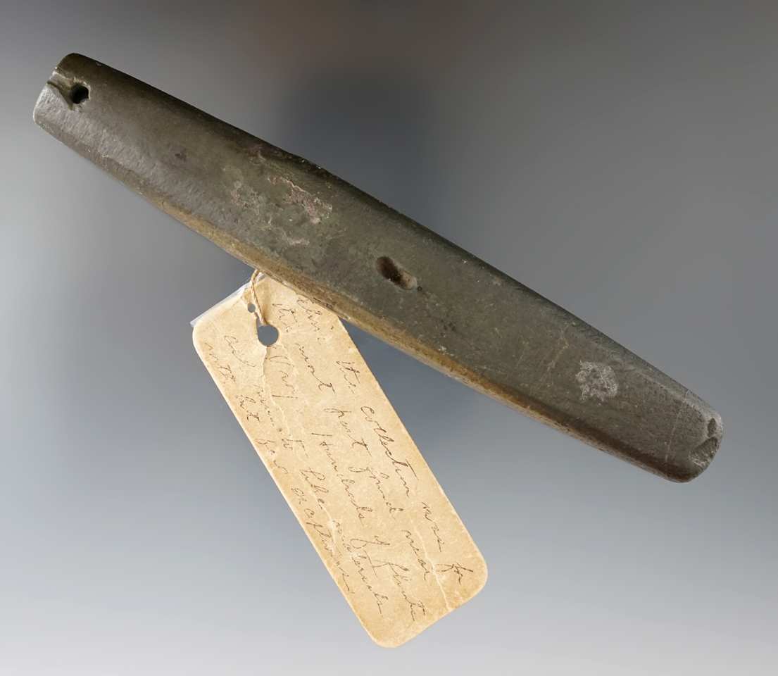 Very unique 5 3/8" slate salvaged Bar Amulet fashioned into suspended Pendant. Wisconsin.