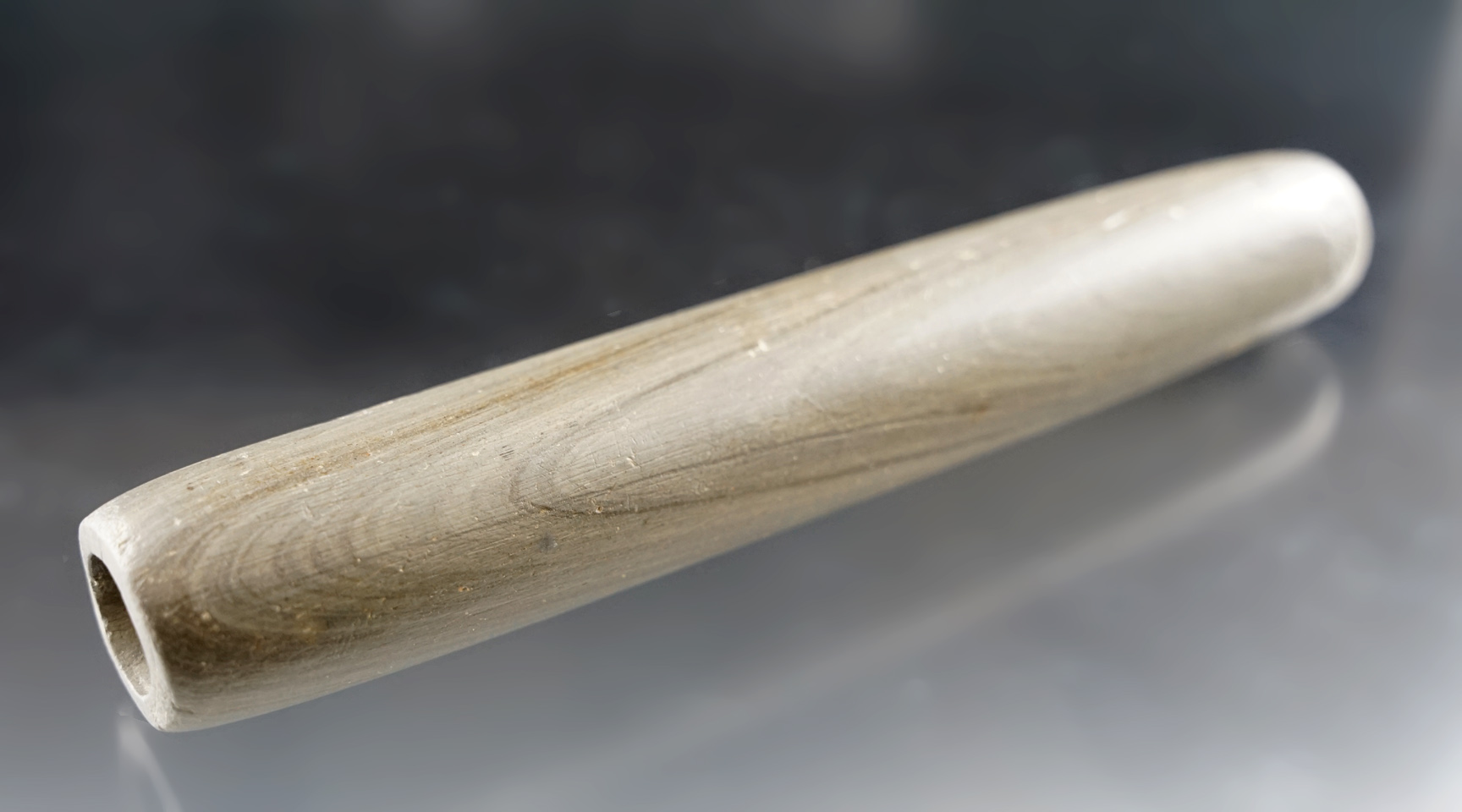 Exceptional! 6" banded slate Adena Tube Pipe/Bannerstone found in Knox Co., Ohio. Ex: Kenny Black.