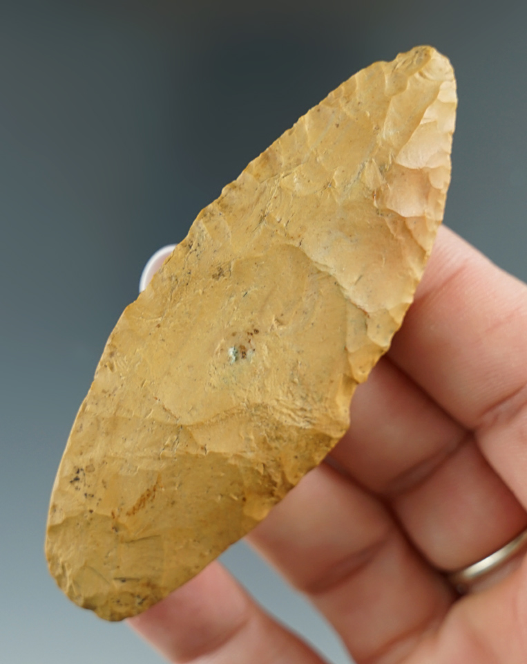 3 1/16" Paleo Lanceolate found in Pennsylvania - Jasper with nicely ground lower edges.