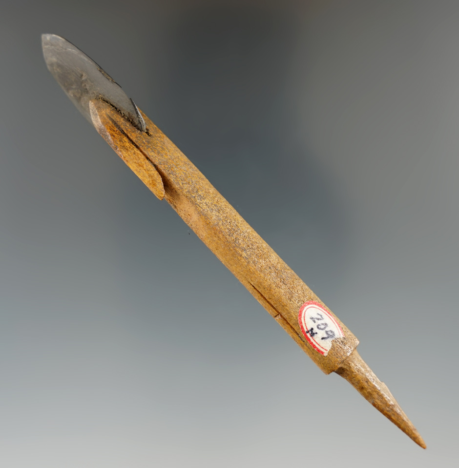 4 5/8" harpoon foreshaft made from bone with the original slate found at Kotzebue Sound, AK