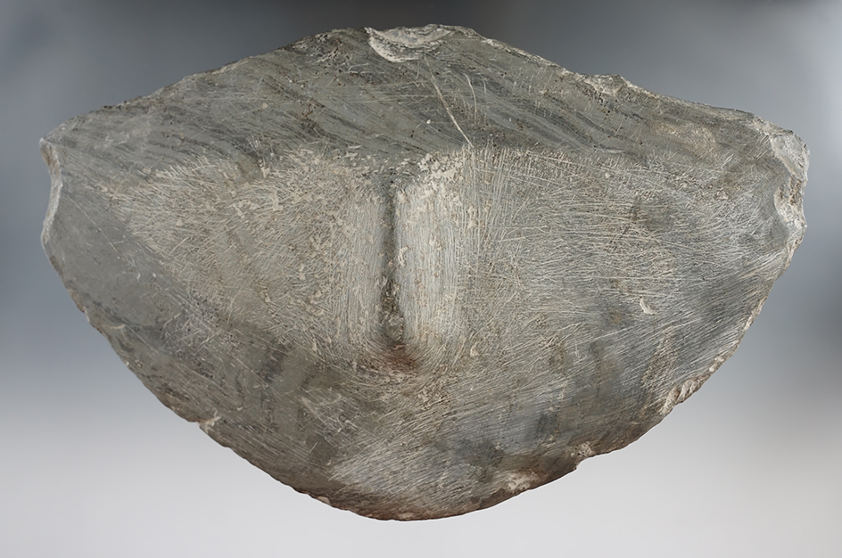 Large! 7 3/4" banded slate double-notch Bannerstone preform found in Indiana.