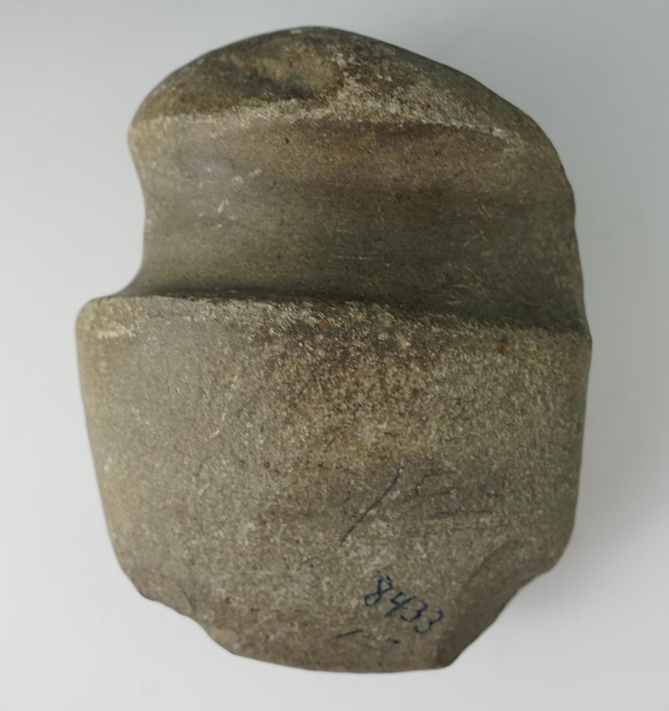 Large 6 1/2" long by 5" wide 3/4 grooved Axe found in Pike Co., Illinois.