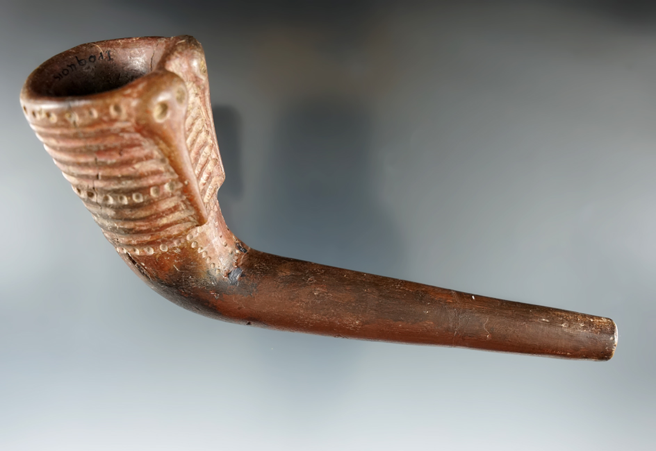 Very nice 6" double Harring Iroquois clay pipe that is very well styled - some restoration to stem
