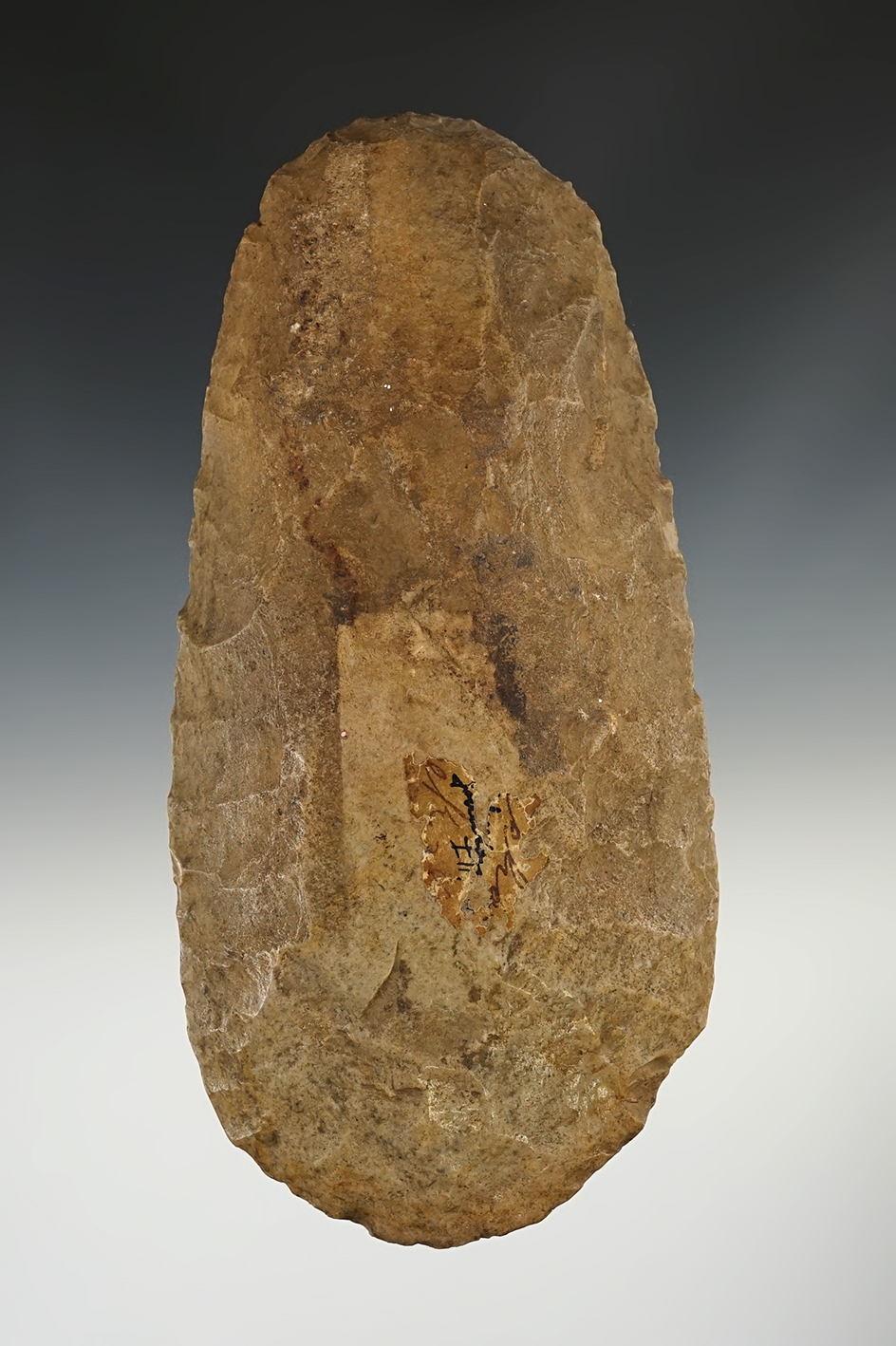 Fantastic 7 3/16" Flint Hoe found in Illinois made from Mill Creek Chert. Well polished bit.