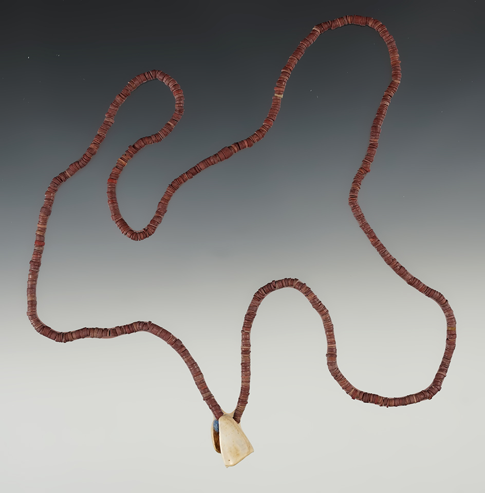 24" Drilled Stone Seed Bead Necklace with a Shell Pendant found in New Mexico.