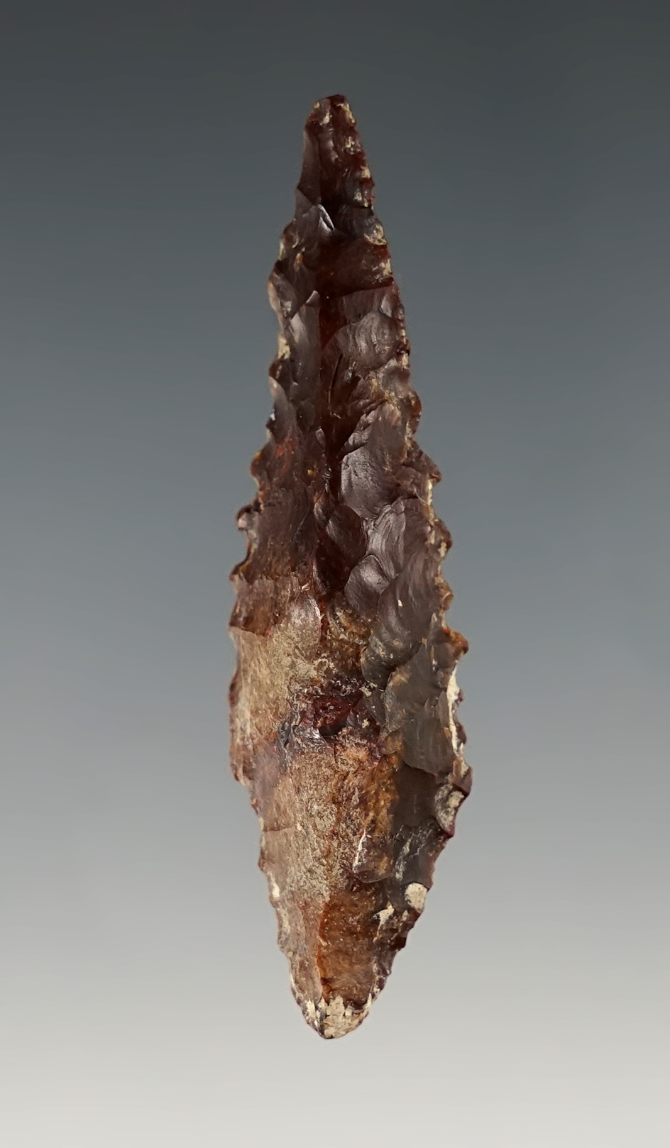 2 3/8" Nicely serrated Bi-Pointed Knife. Found in Benton Co., Washington - Jasper.