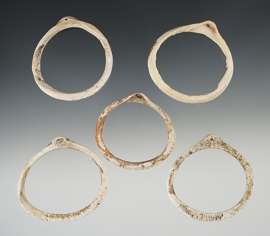 Set of 5 old Shell Ornaments found in New Mexico. Largest is 2 3/8".