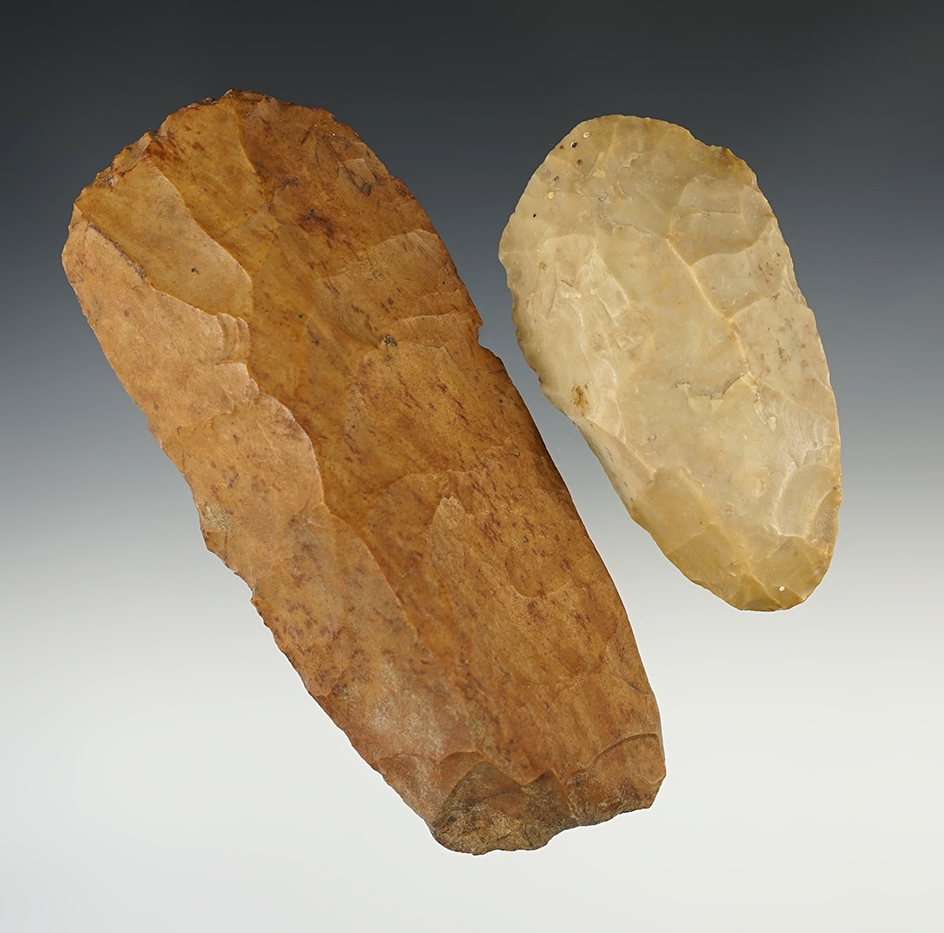 Pair of well patinated Tennessee Flint Adzes. The largest is 5 3/8".