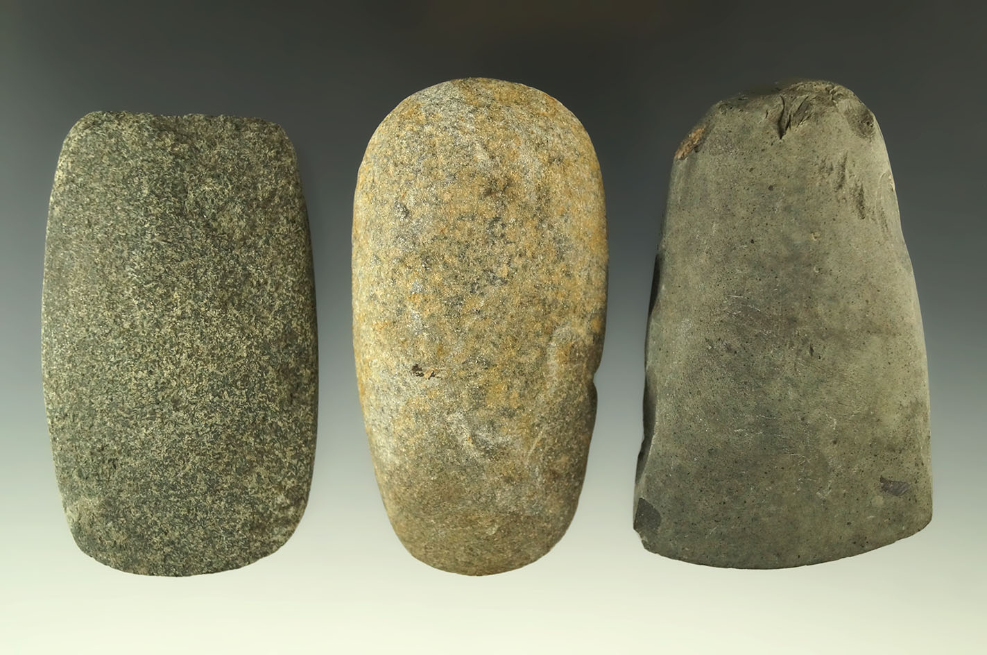 Set of three stone Celts in nice condition. Found in Michigan, collection of Phil Wagle.