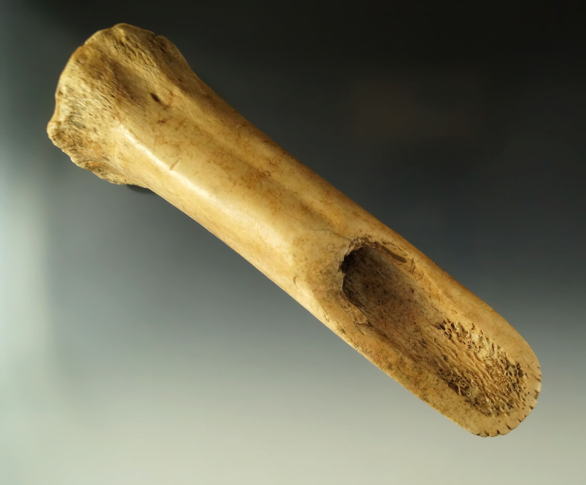Excellent patina and use wear on this 6 1/2" bone gouge found in South Dakota.