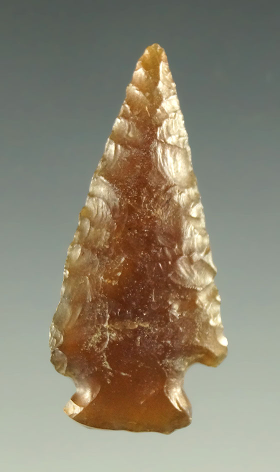 Beautiful flaking on this 1 3/16" arrowhead made from highly translucent material - Colorado.