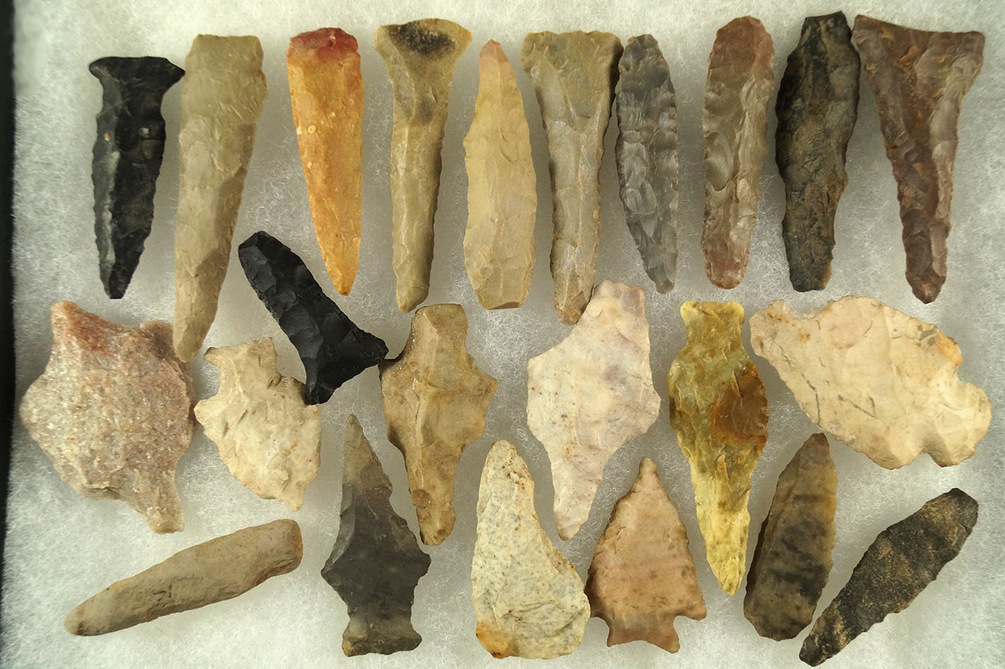 Set of 23 assorted drills and flint tools found in various locations, largest is 2 1/8".